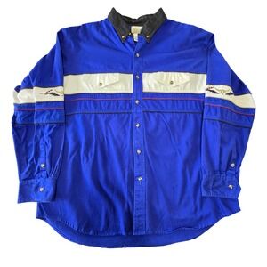 Vintage Express Rider Western Button Down Shirt Embroidered Rodeo Blue White XL